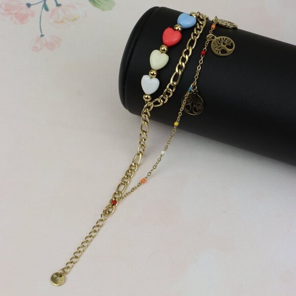 Trendy Yellow Gold Plated Heart & Tree Charm Bracelet for Women, XPBL0652 - Picture 5 of 12